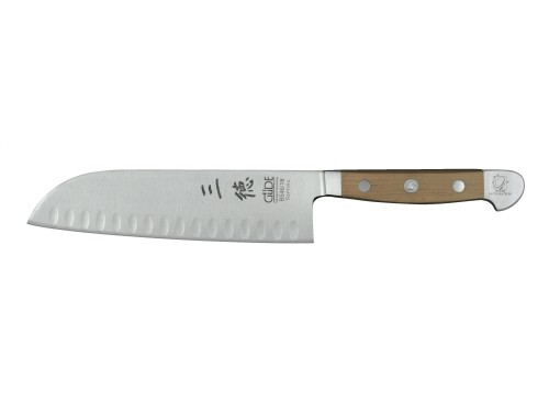 Güde Alpha gruszowa kuty nóż Santoku z wyżłobieniami, 18 cm