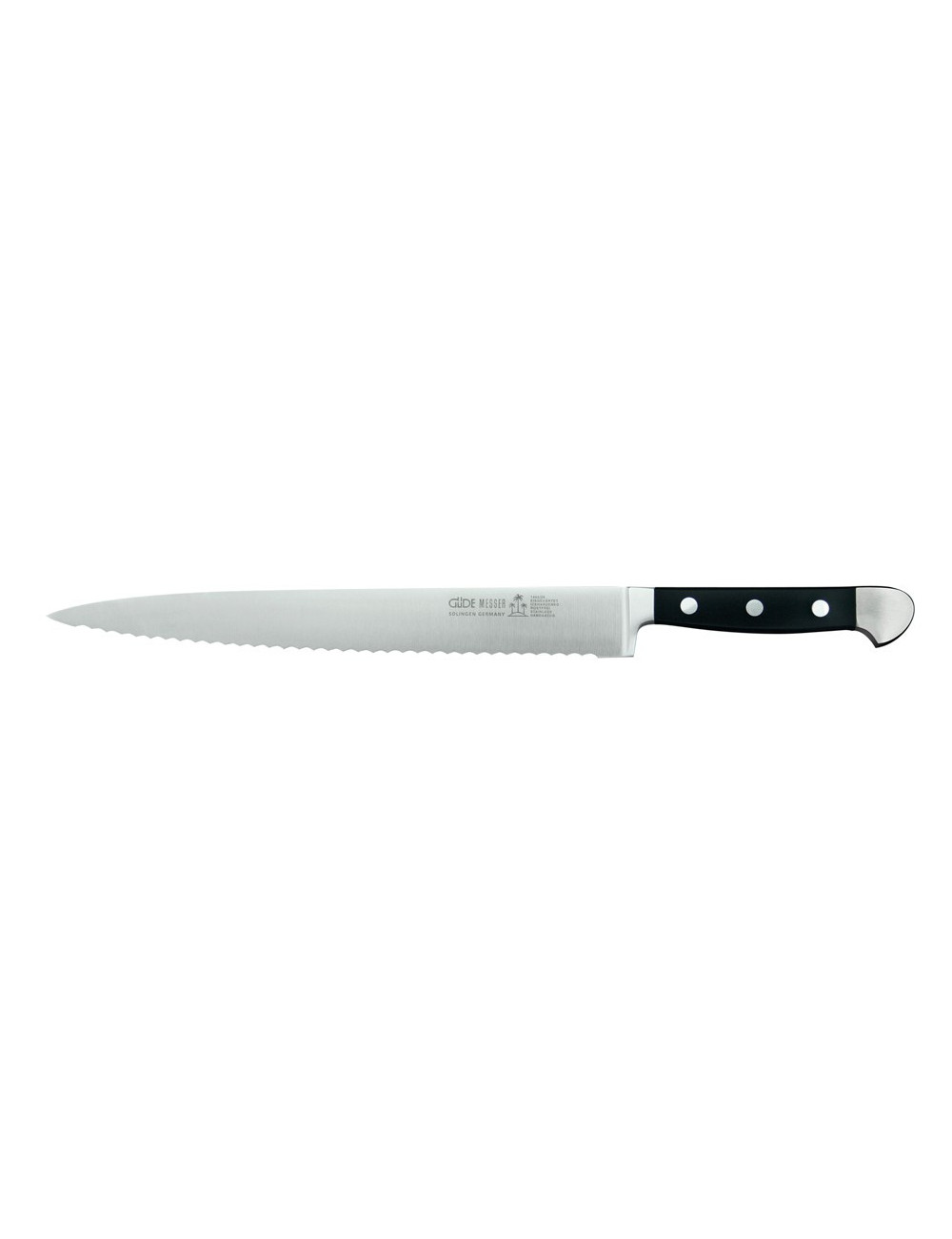 Nóż Güde Alpha - nóż do szynki z ostrzem typu fala, 26 cm Nóż Güde Alpha - nóż do szynki z ostrzem typu fala, 26 cm